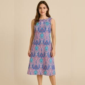Talbots Vibrant Blue and Pink Midi Dress